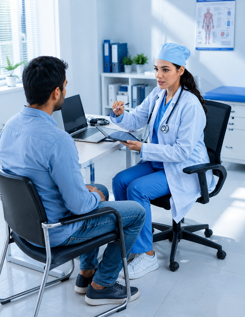 Nurse consulting a patient in a medical office